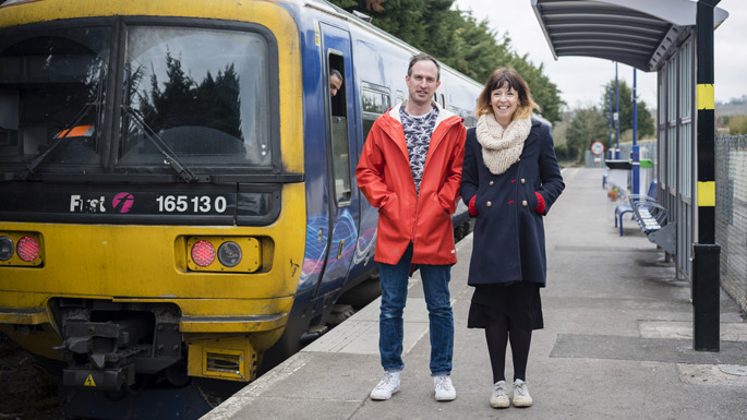 Chloe and Oli catching a GWR train ride home